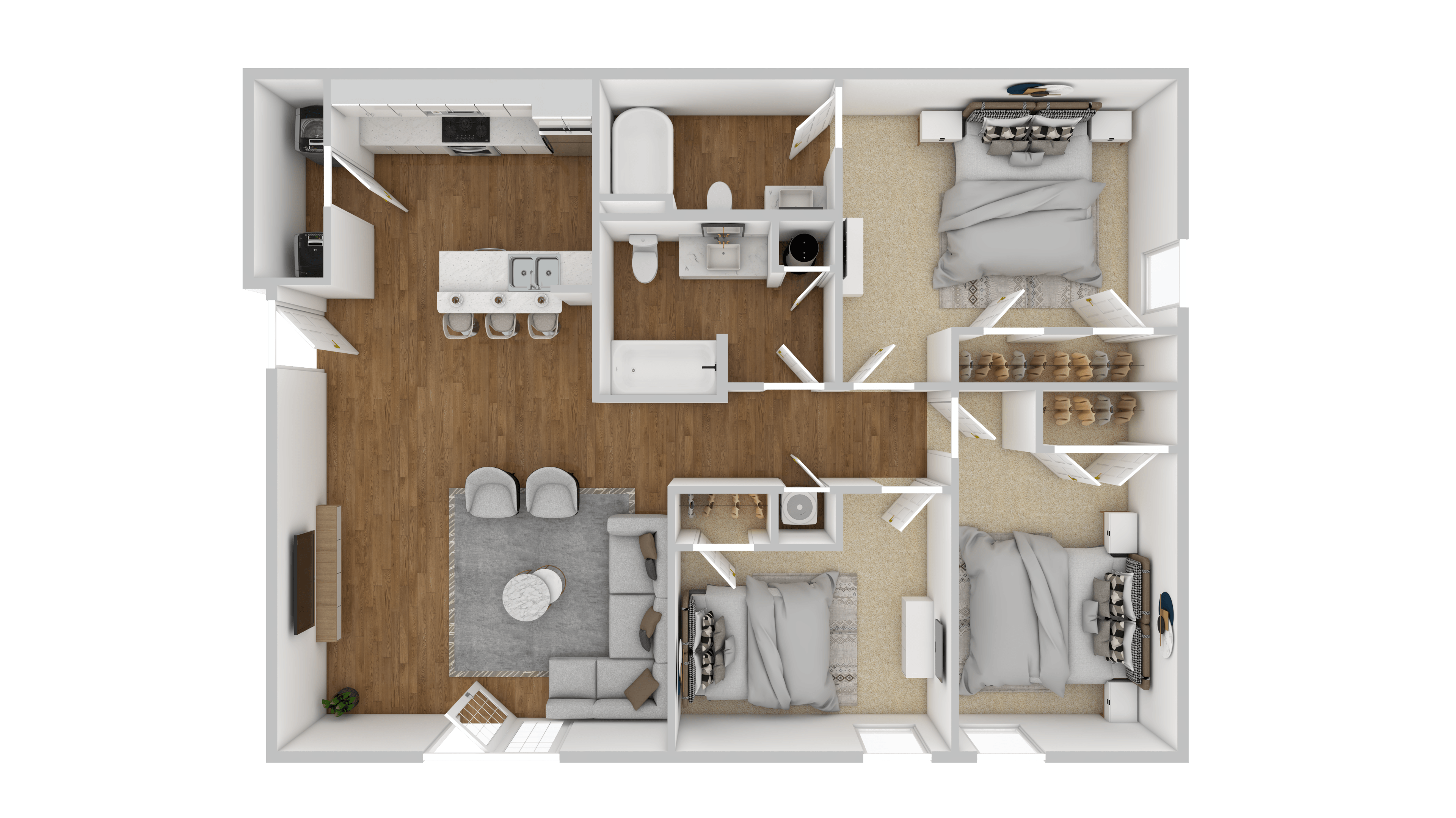 Floor plan for 3 beds, 2 baths, 1249 sqft